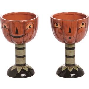 Johanna Parker Halloween Jack Pumpkin Goblets Chalice Pedestal Candy Dish Cup